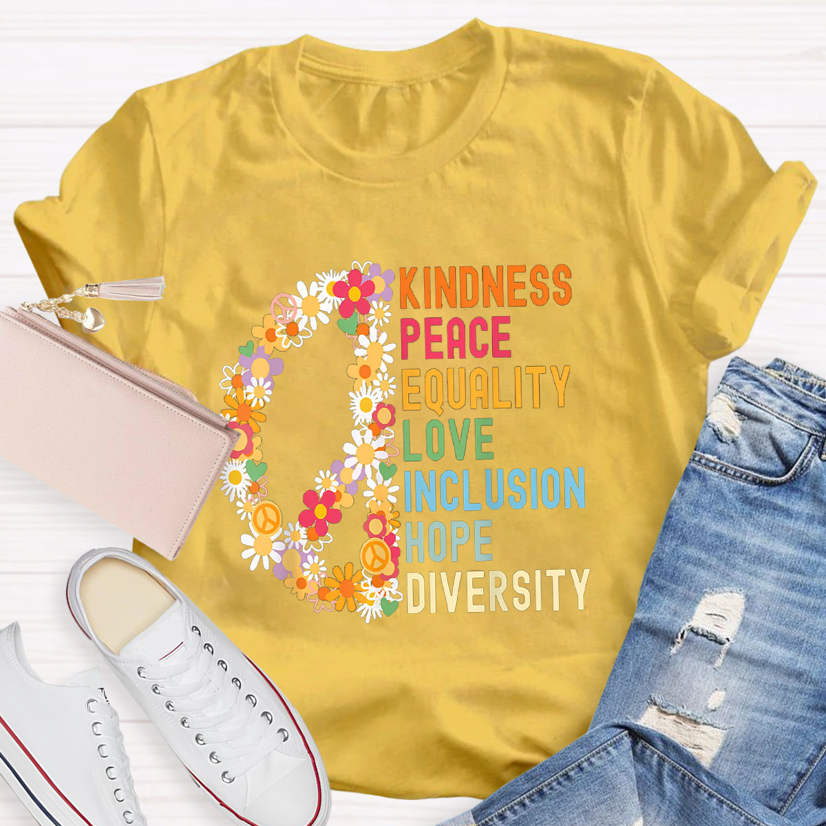 Kindness Peace And Love Flower Peace Sign T-Shirt