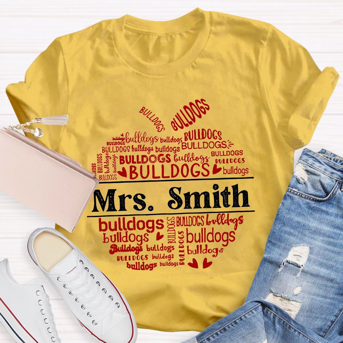 Personalized Name And Mascot bulldogs Teacher T-Shirt