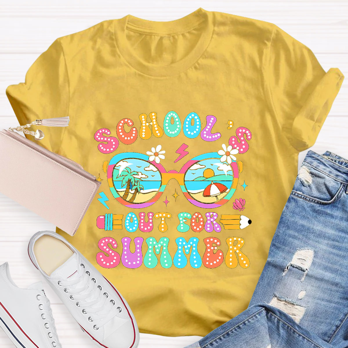 School's Out For Summer Beach Pencil Teacher T-Shirt