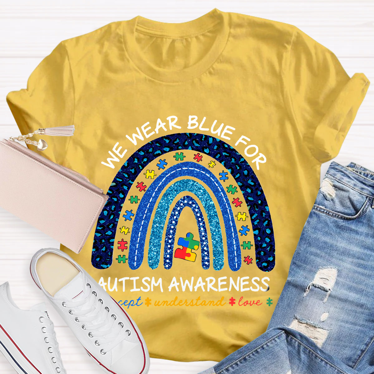 We Wear Blue For Autism Awareness Teacher T-Shirt