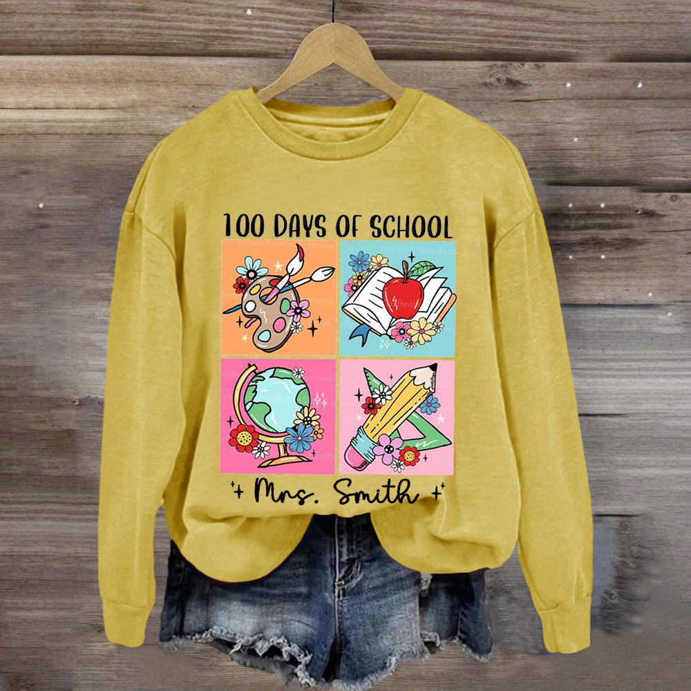 Personalized Name 100 Days Of School Pencil Apple Sweatshirt