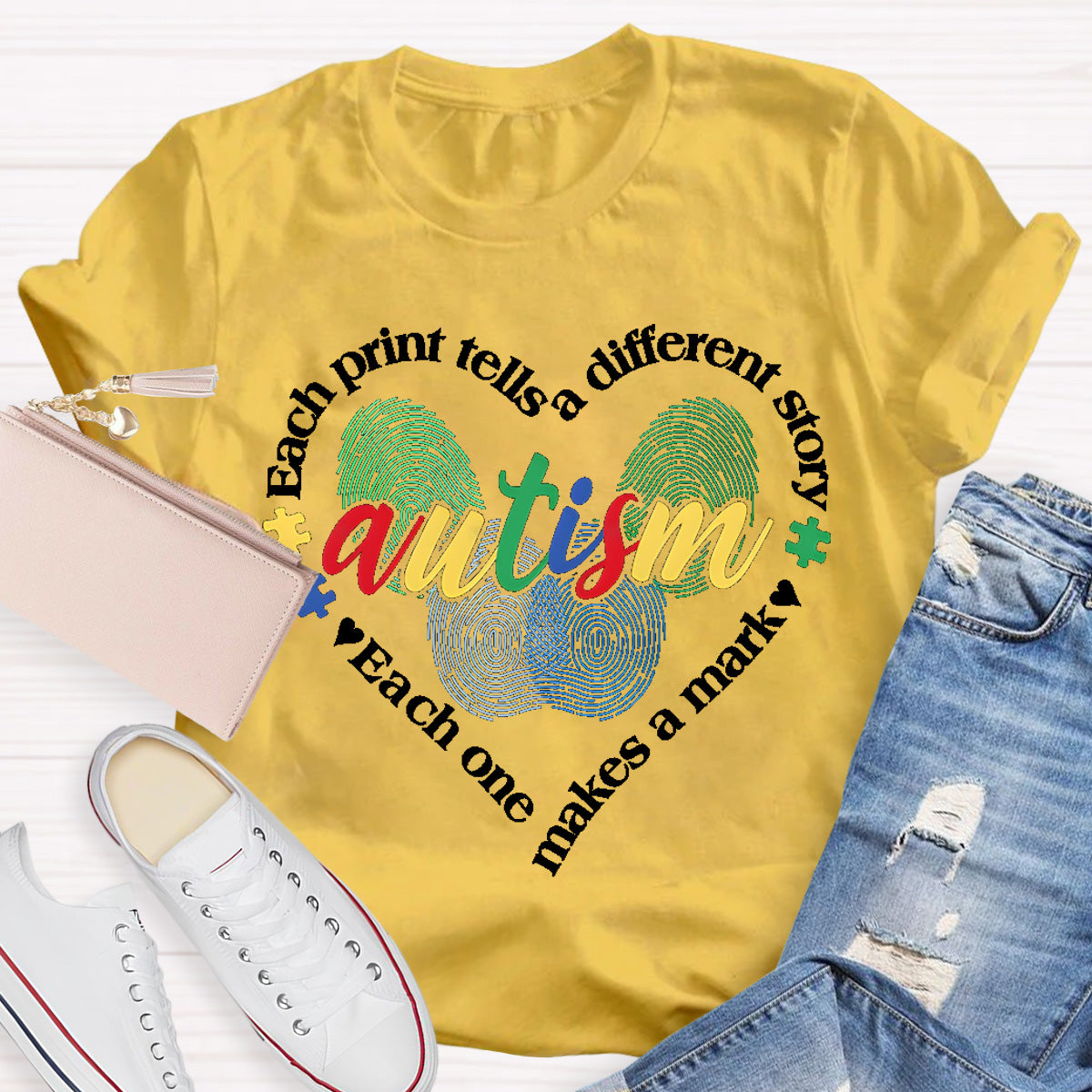 Each Print Tells A Different Story Autism Heart Teacher T-Shirt