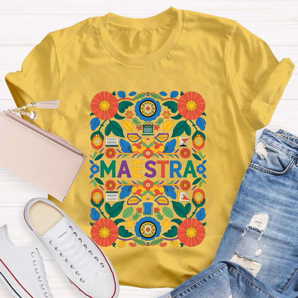 Vintage Floral Maestra Teacher T-Shirt