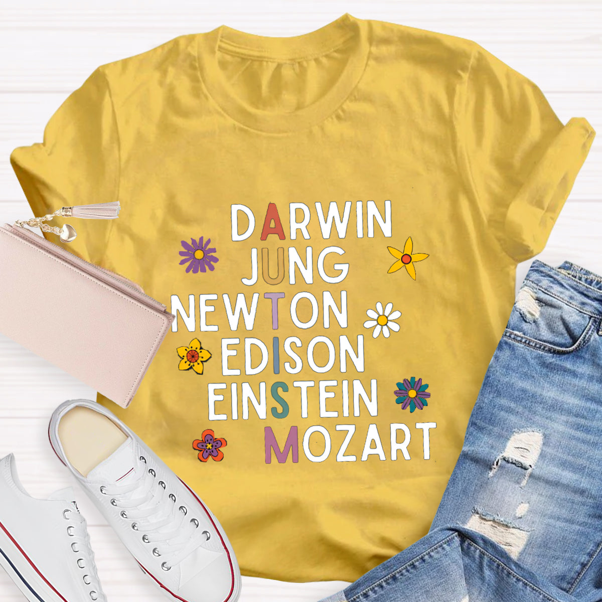 Darwin Jung Newton Einstein Edison Mozart Autism Teacher T-Shirt