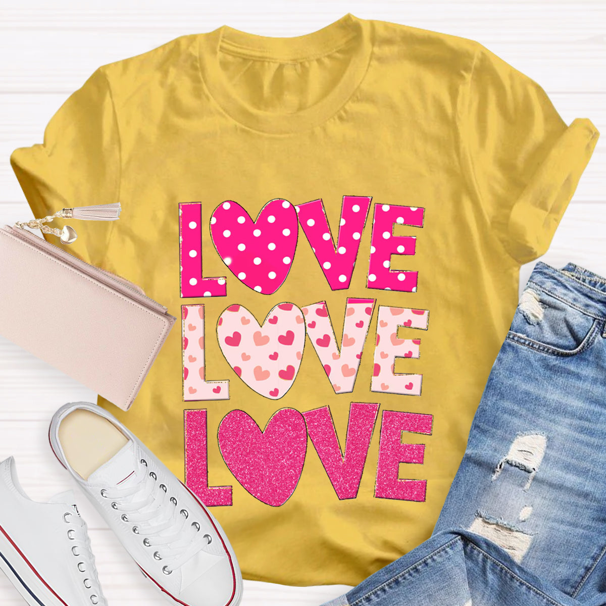 Valentine Day Pink Heart Love T-Shirt