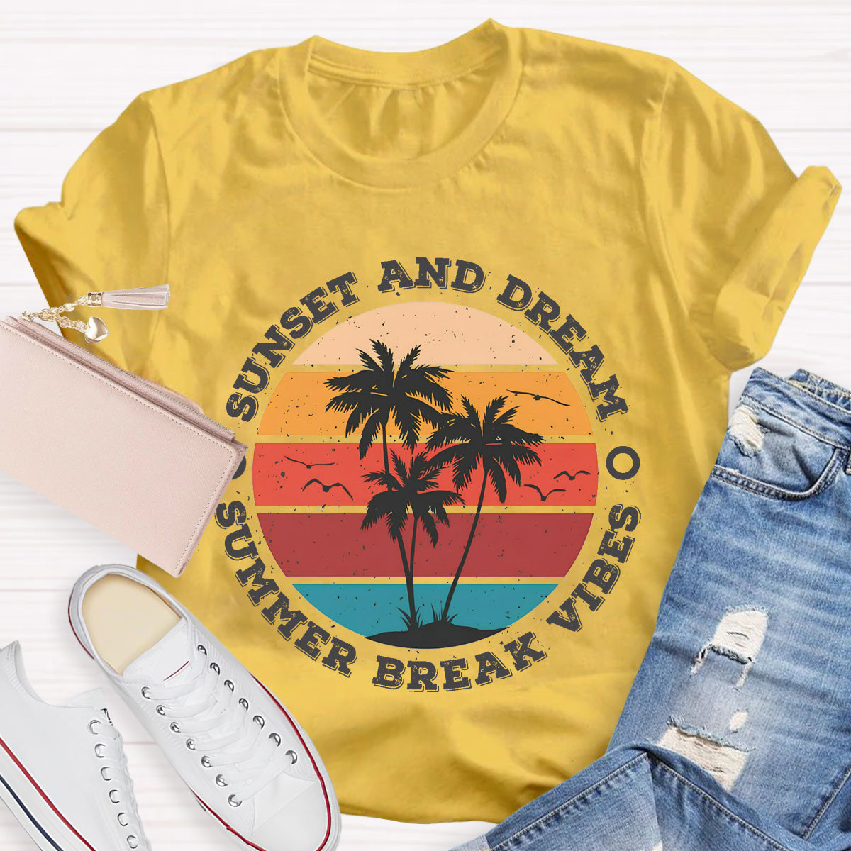 Sunset And Dream Summer Break Vibes Teacher T-Shirt