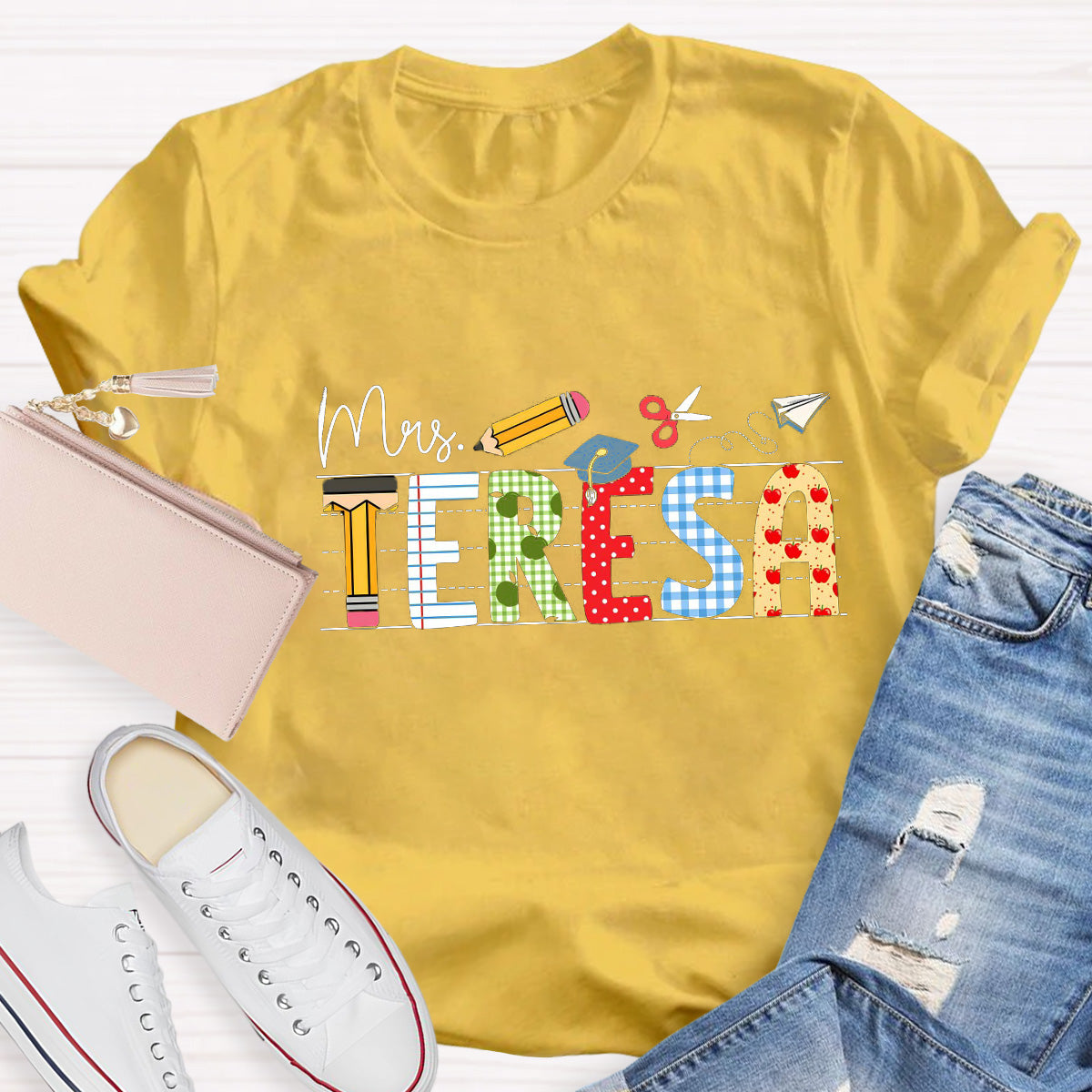 Personalized Name Paper Airplane Teacher T-Shirt