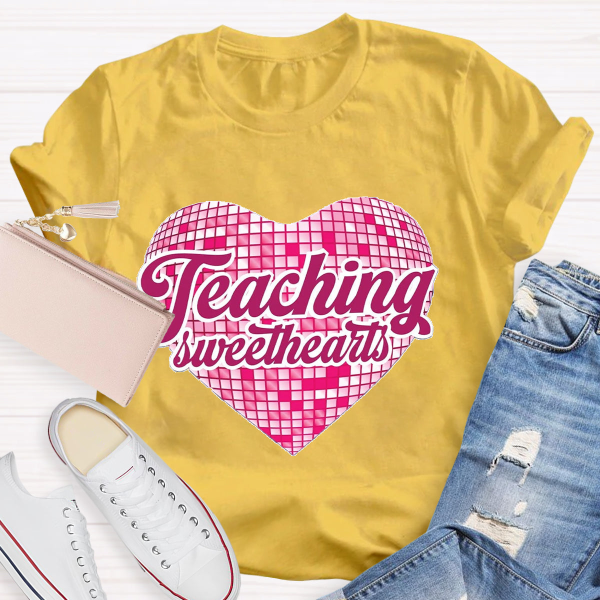 Teaching Sweethearts Pink Plaid Heart T-Shirt