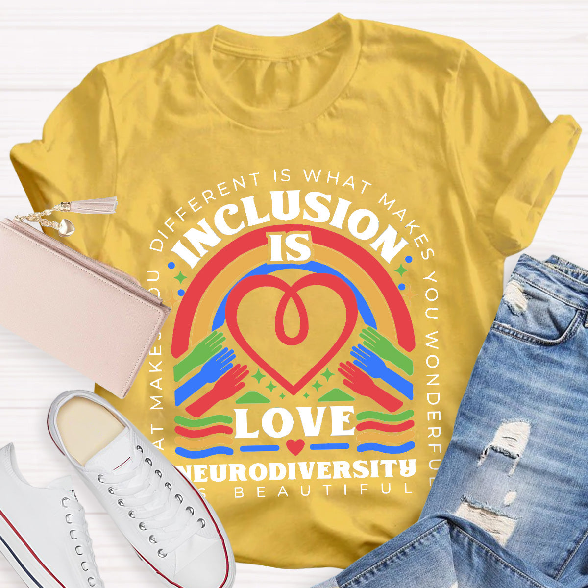 Inclusion Is Love Neurodiversity Teacher T-Shirt