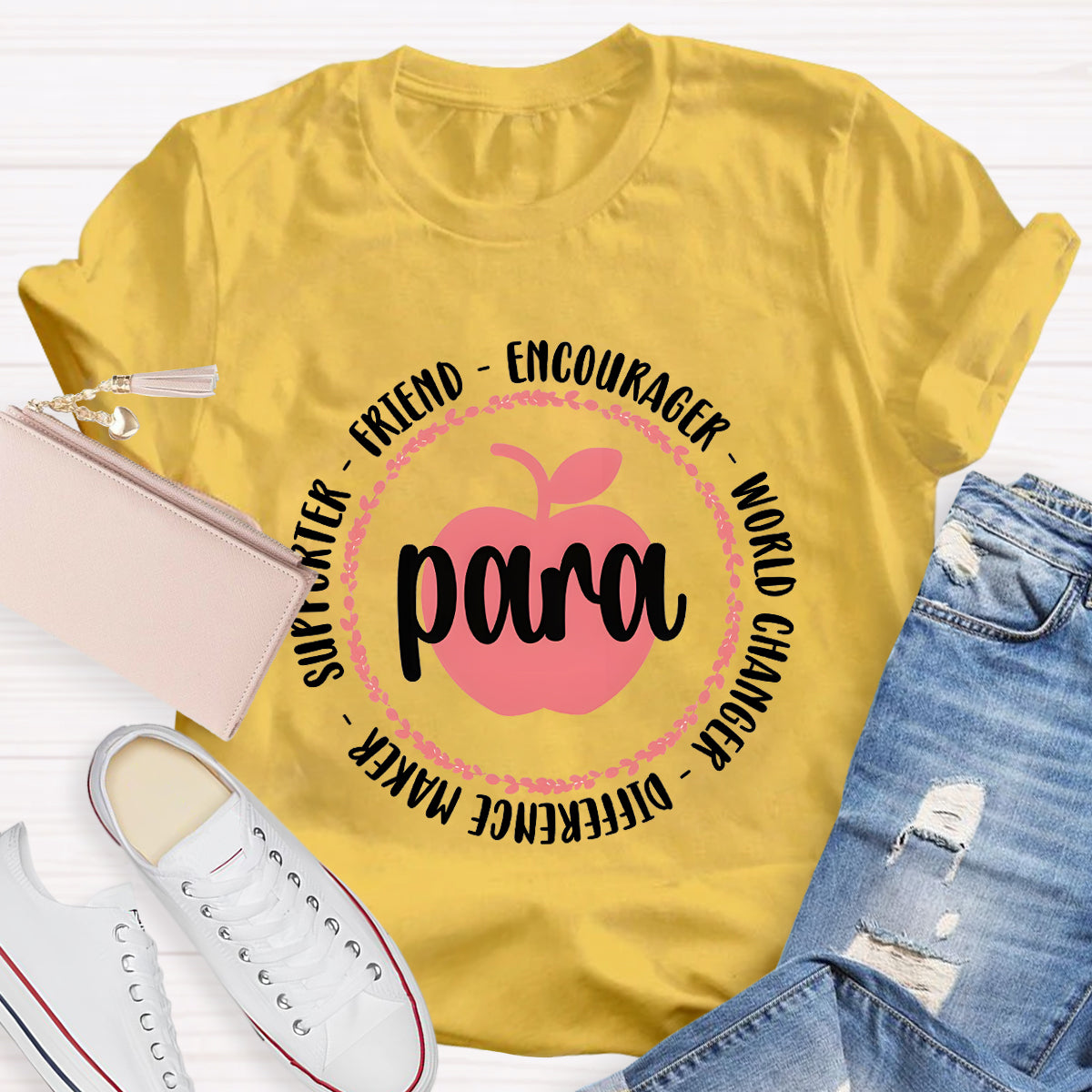 Para Encourage World Changer Pink Apple Teacher T-Shirt