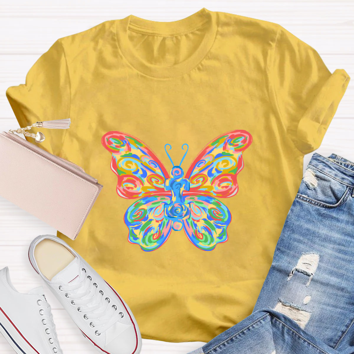 Colorful Butterfly Teacher T-Shirt