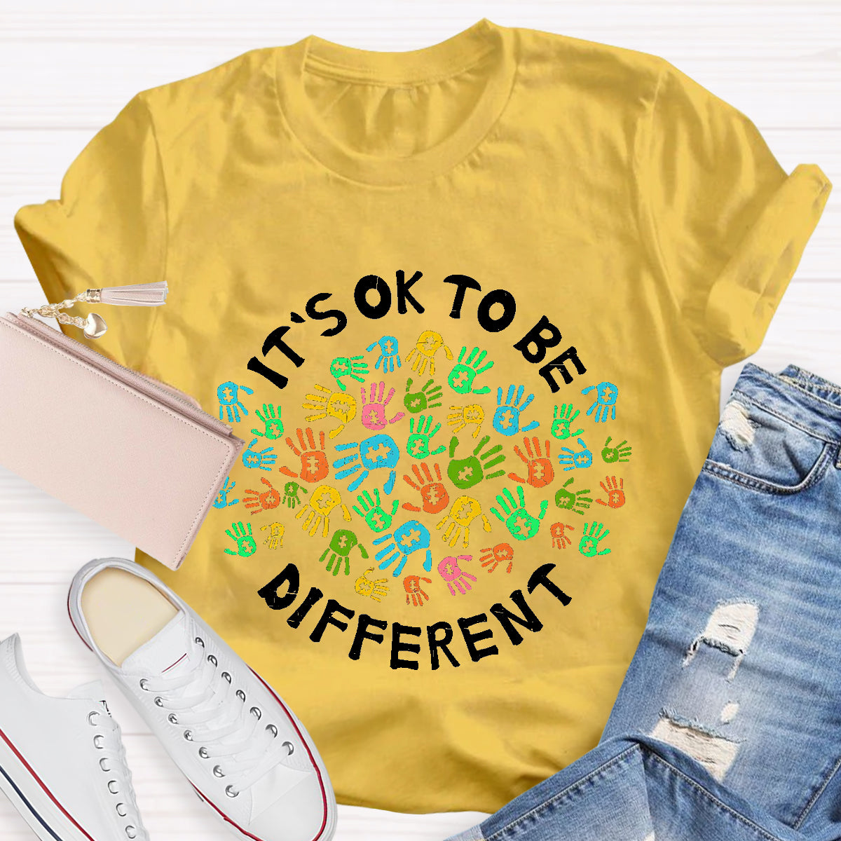 It'S Ok To Be Different Colorful Hands Teacher T-Shirt