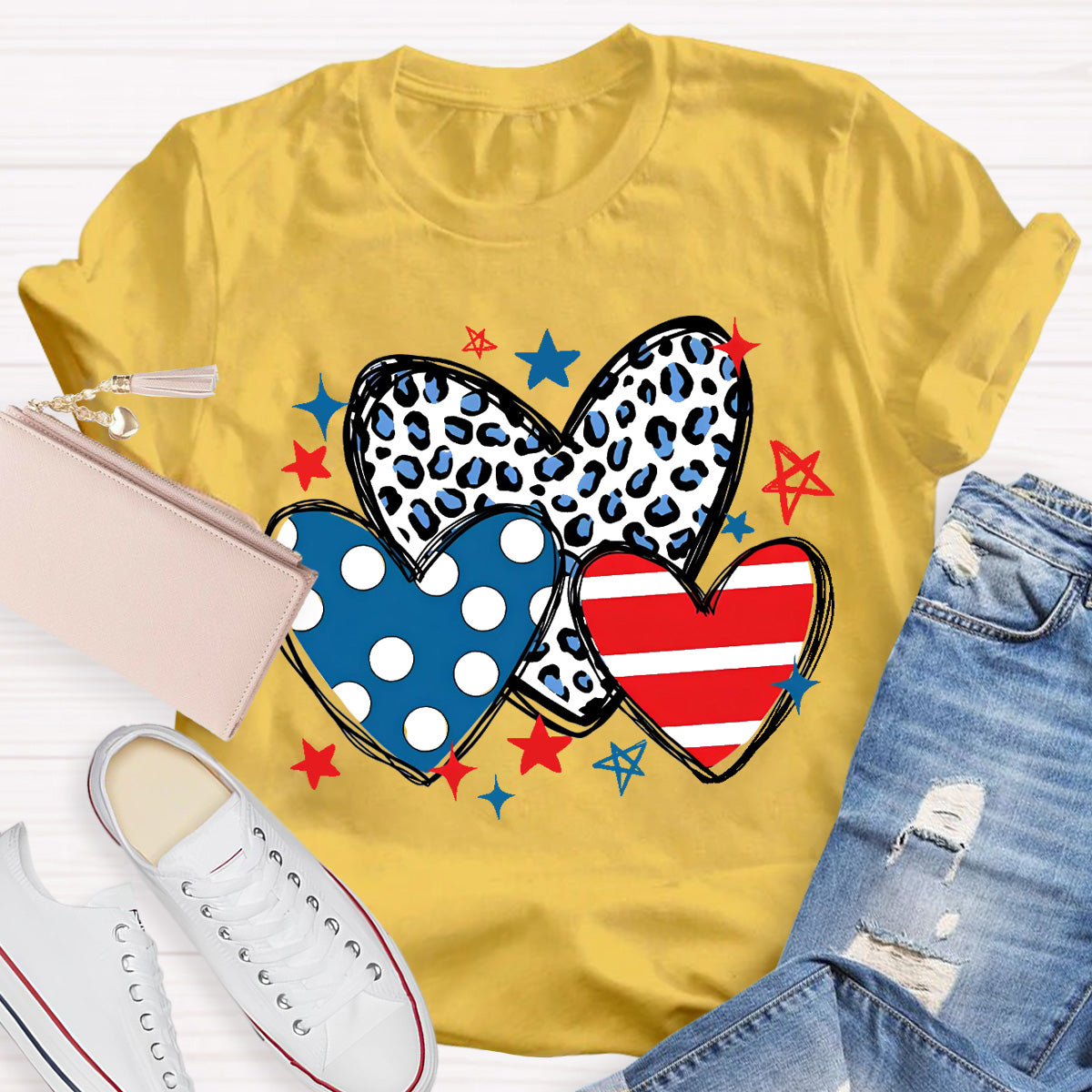 Three Heart  And Stars Teacher T-Shirt