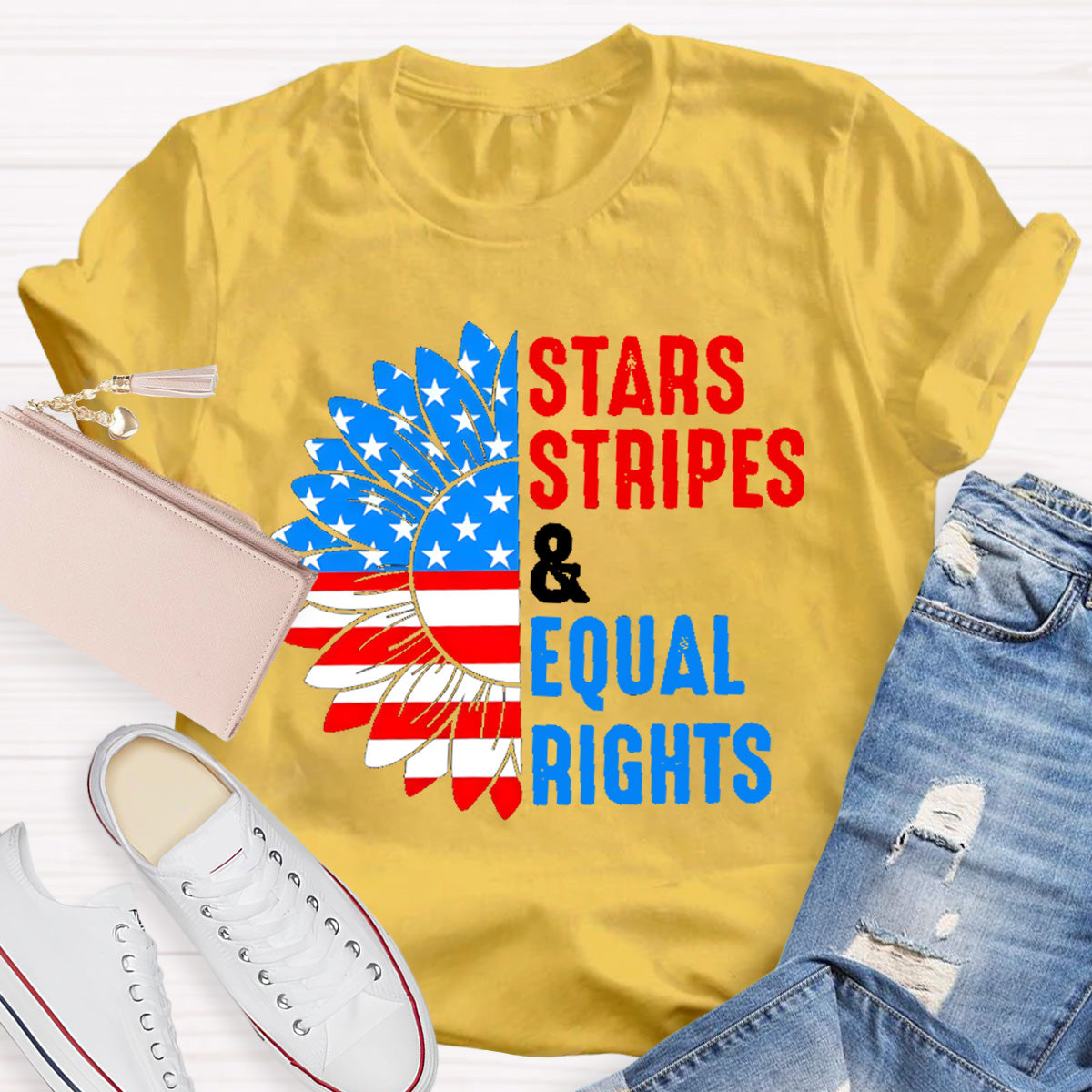 Stars Stripes And Equal Rights Sunflower Teacher T-Shirt