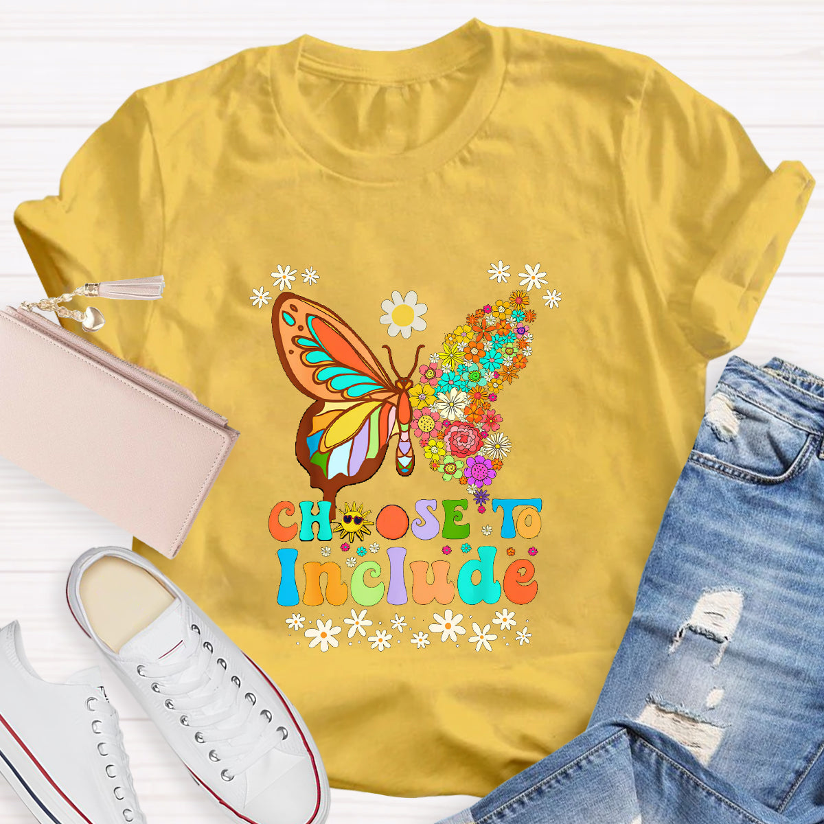 Choose To Include Floral Butterfly Teacher T-Shirt