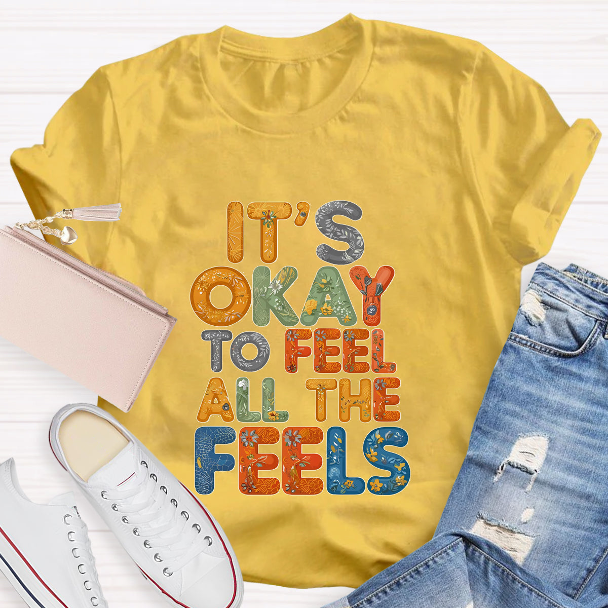 It's Okay To Feel All The Feels Retro Prints T-Shirt