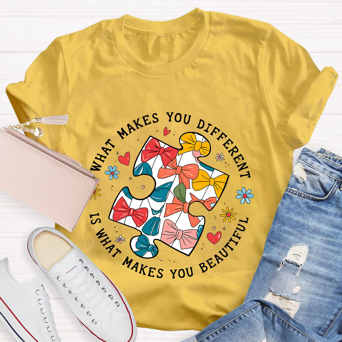What Makes You Different Is What Make You Beautiful Bow Puzzle T-Shirt