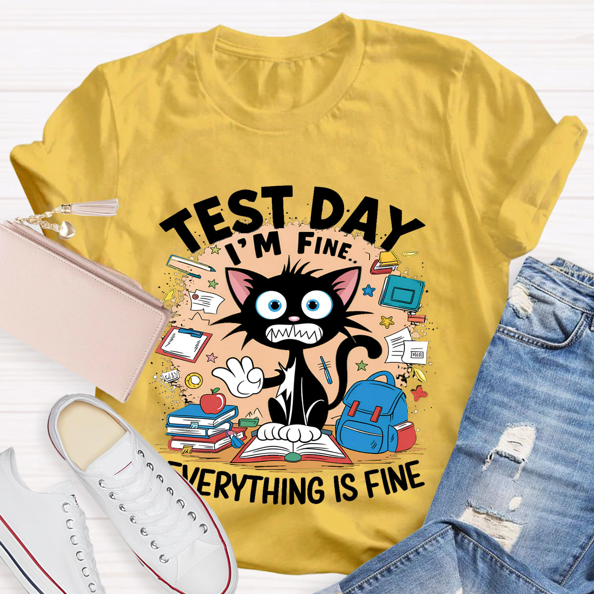 Everything Is Fun Test Day Funny Cat Teacher T-Shirt