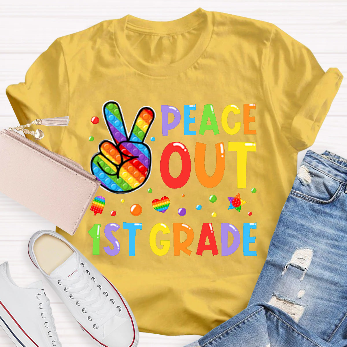 Personalized Grade Peace Out  Teacher T-Shirt