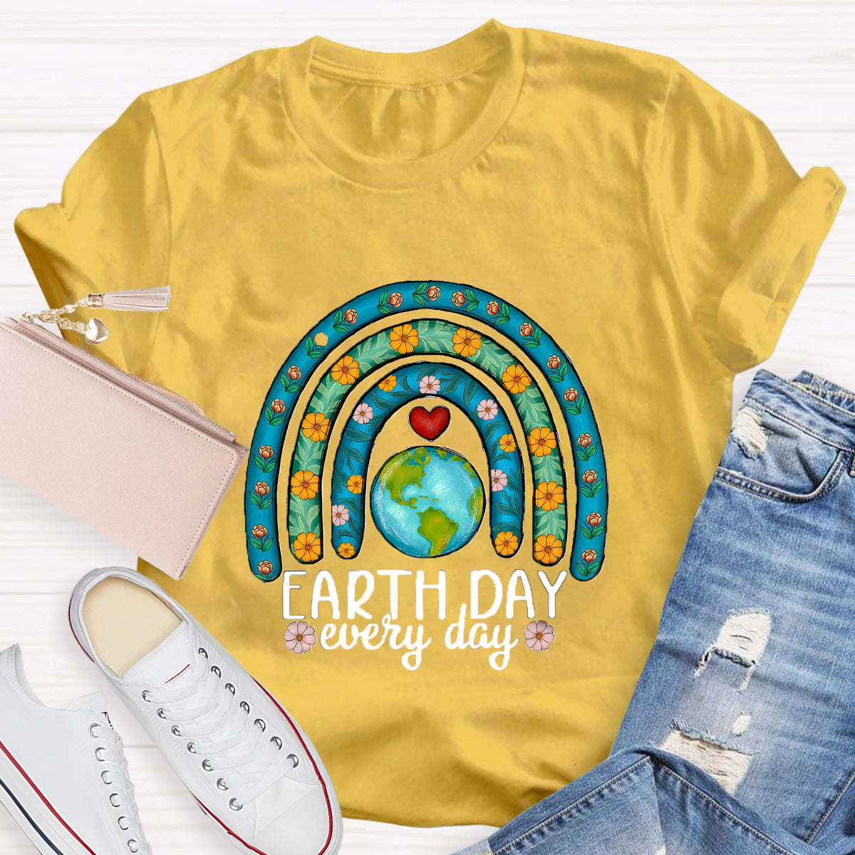 Earth Day Every Day Plant Rainbow Teacher T-Shirt