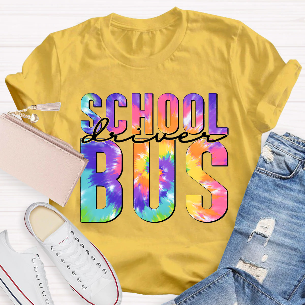 Colorful Printed School Bus Driver T-Shirt