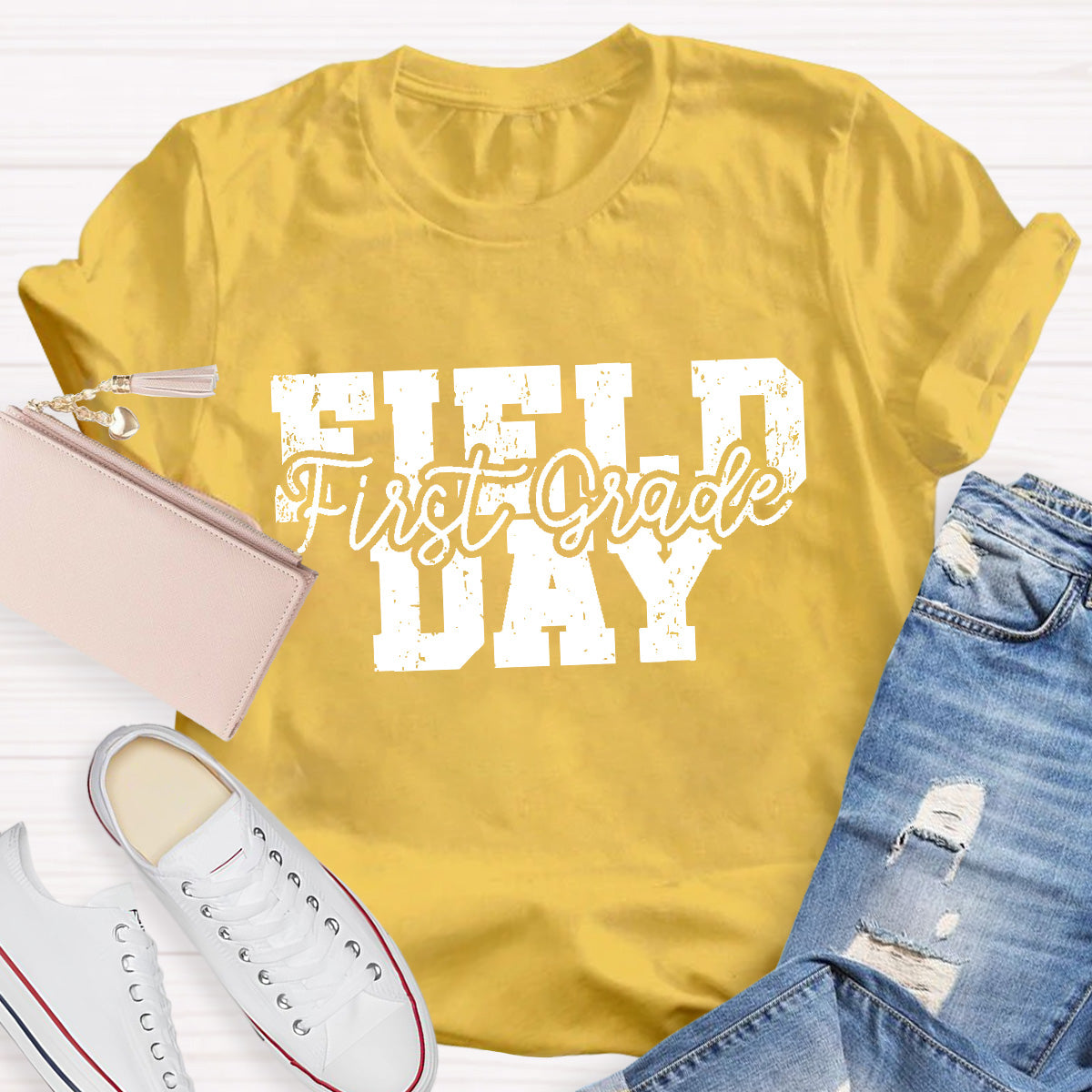 Personalized Grade Field Day Black Letter Teacher T-Shirt