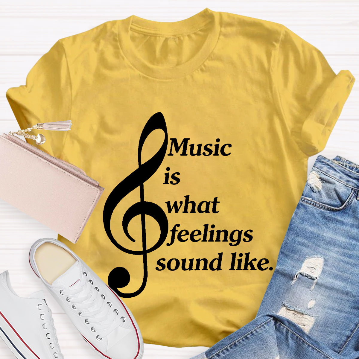 Music Is What Feelings Sound Like Teacher T-Shirt