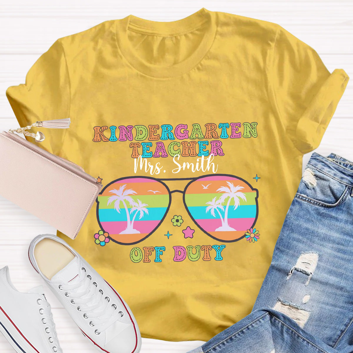 Personalized Name And Grade Off Duty Teacher T-Shirt