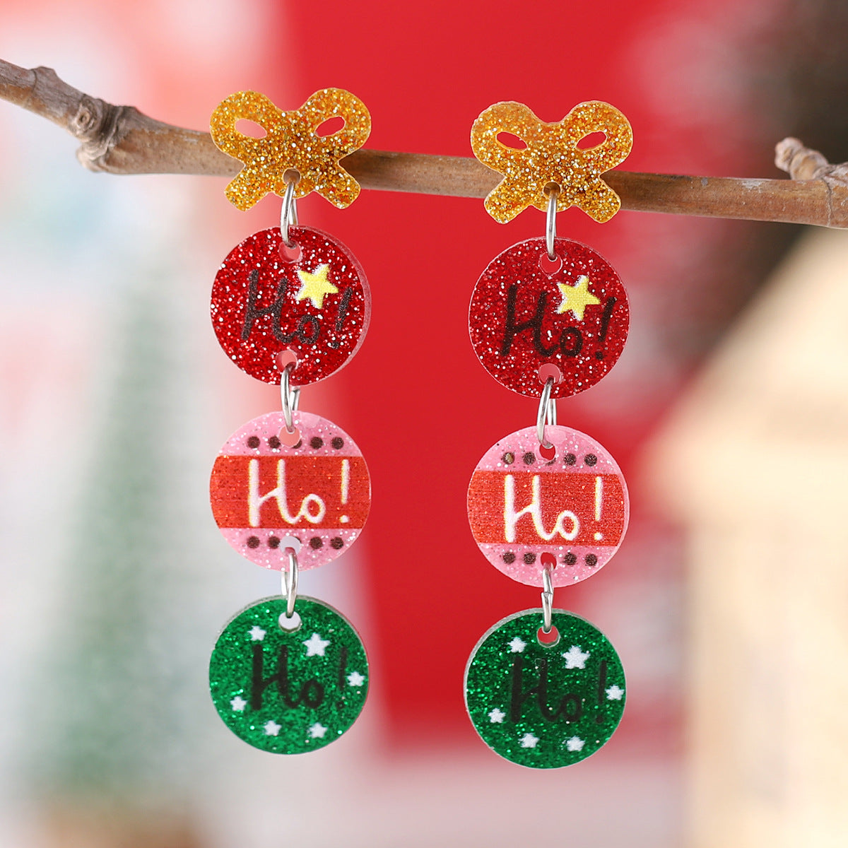 Star Bow Round Sequin Drop Earrings