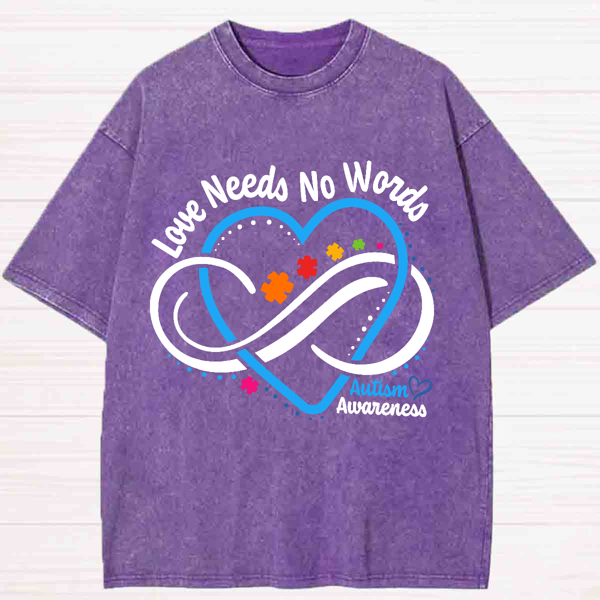 Love Need No Worlds Blue Heart Washed T-shirt