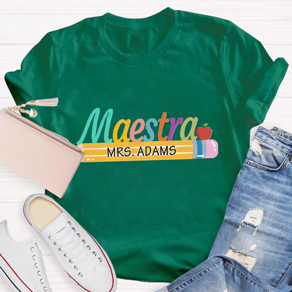 Personalized Maestra Teacher Name  Mrs.Adams Teacher T-Shirt