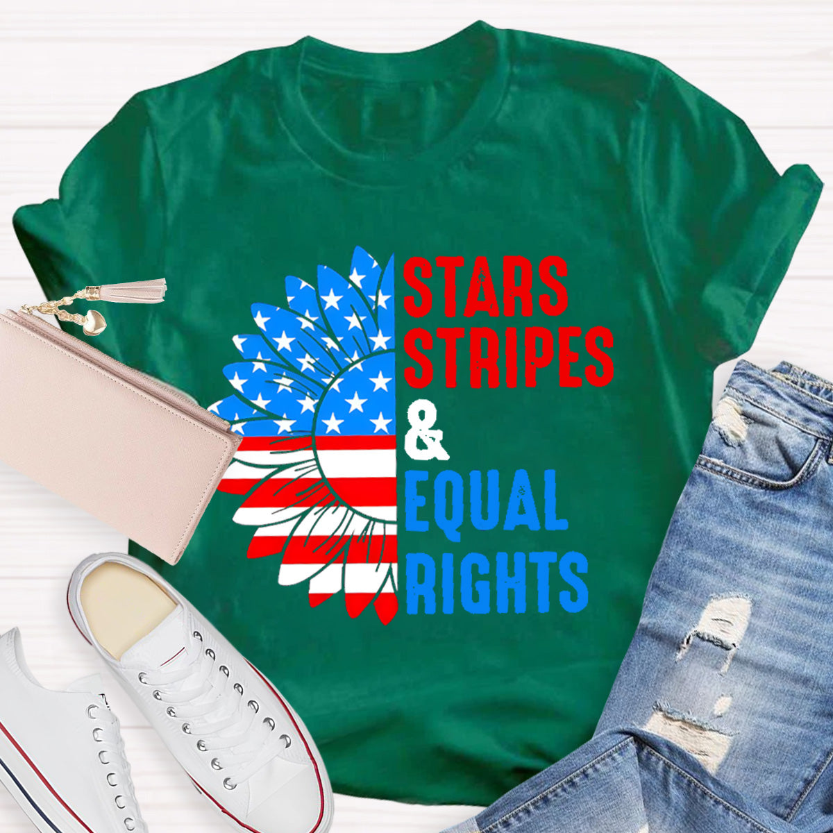 Stars Stripes And Equal Rights Sunflower Teacher T-Shirt
