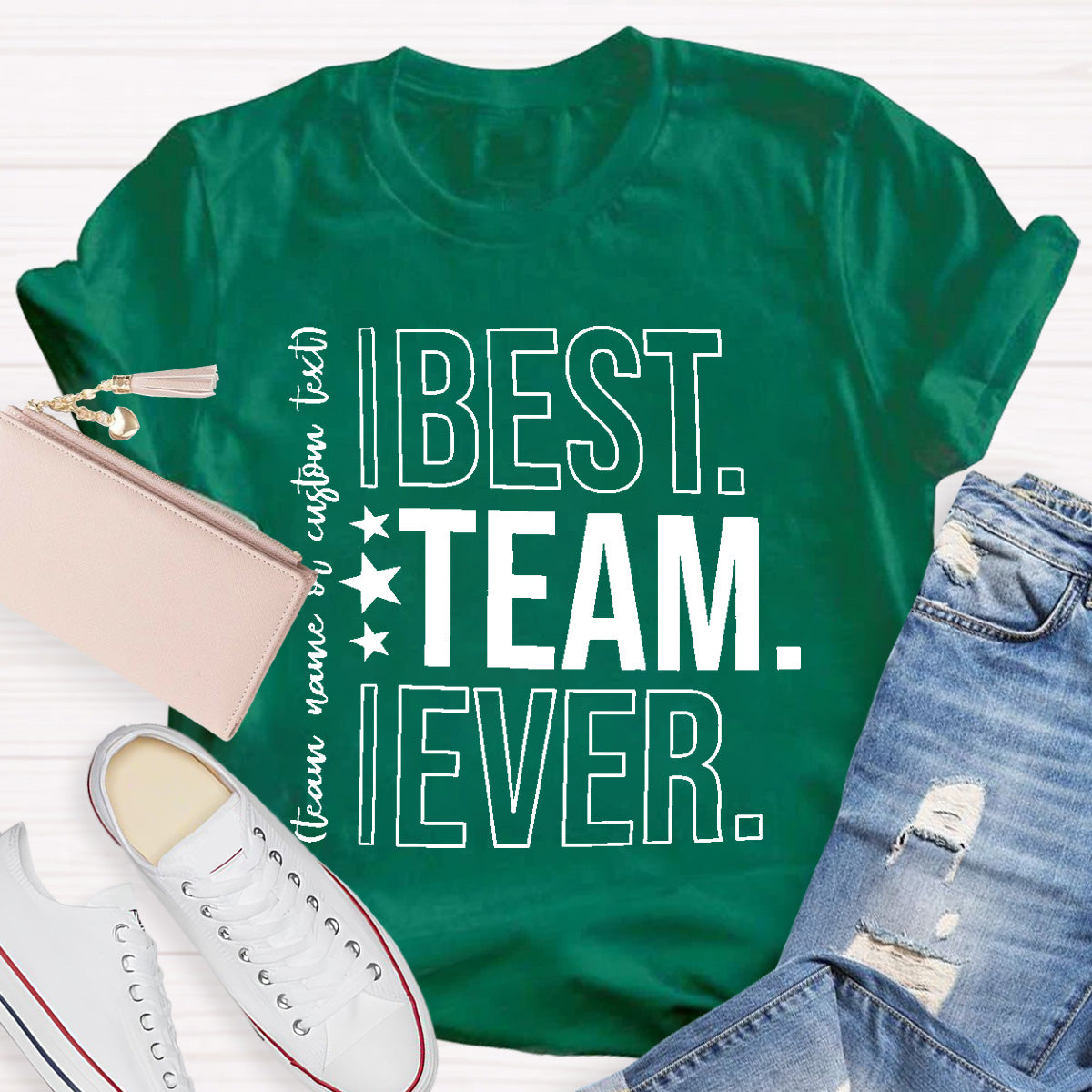 Personalized Best Team Ever Star Printed T-Shirt