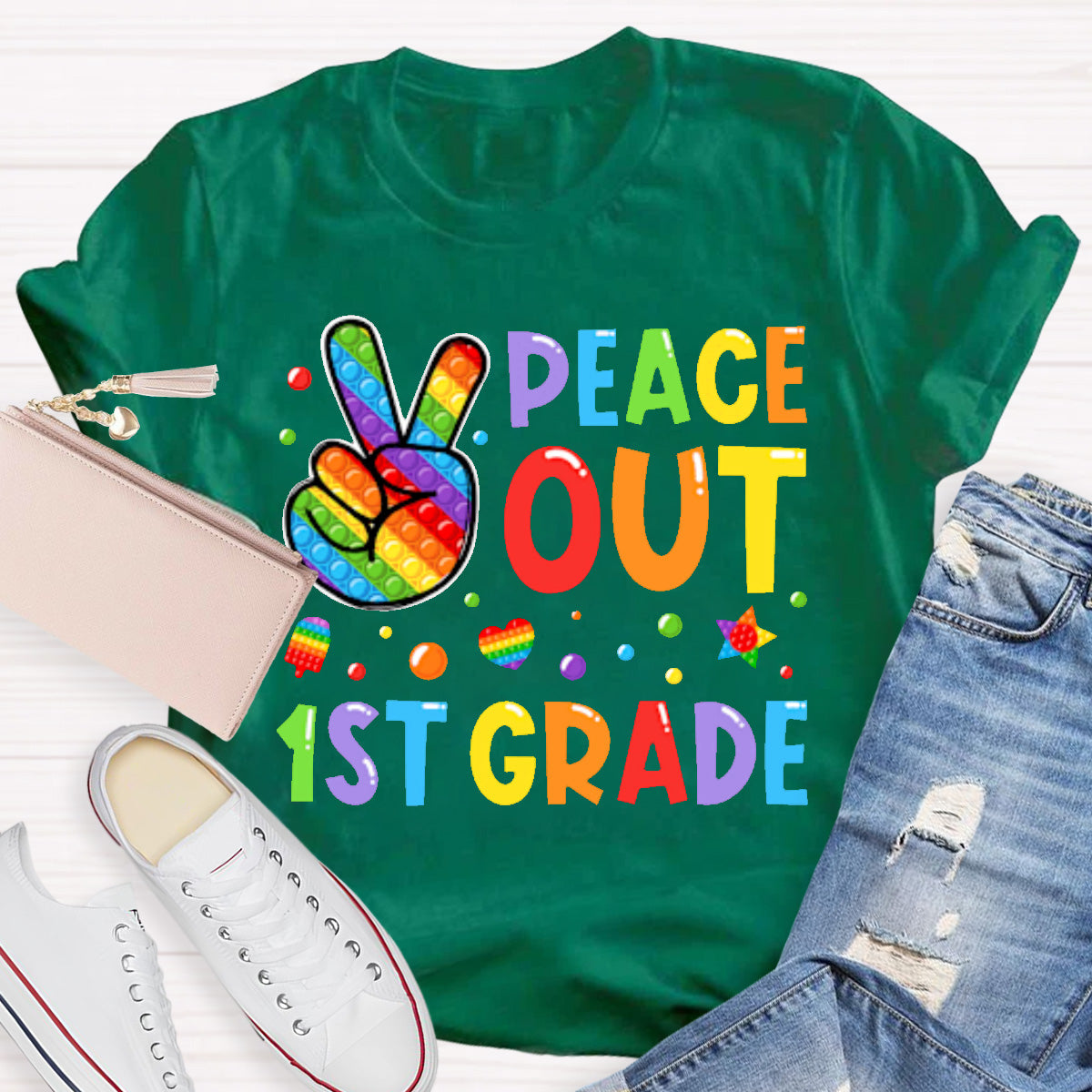 Personalized Grade Peace Out  Teacher T-Shirt