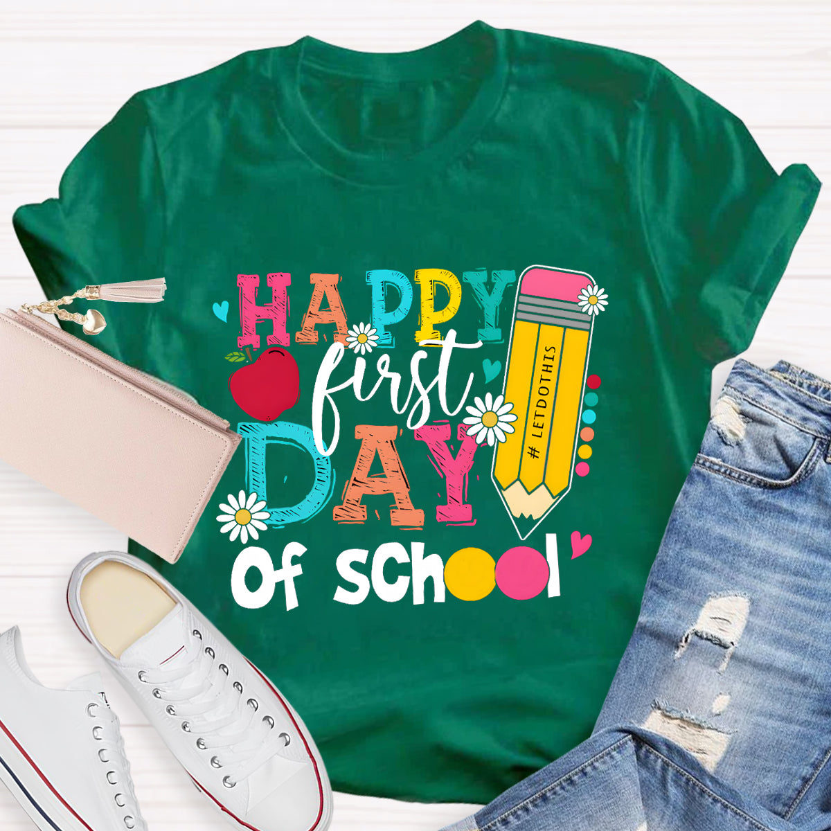 Happy First Day of School Pencil Teacher T-Shirt