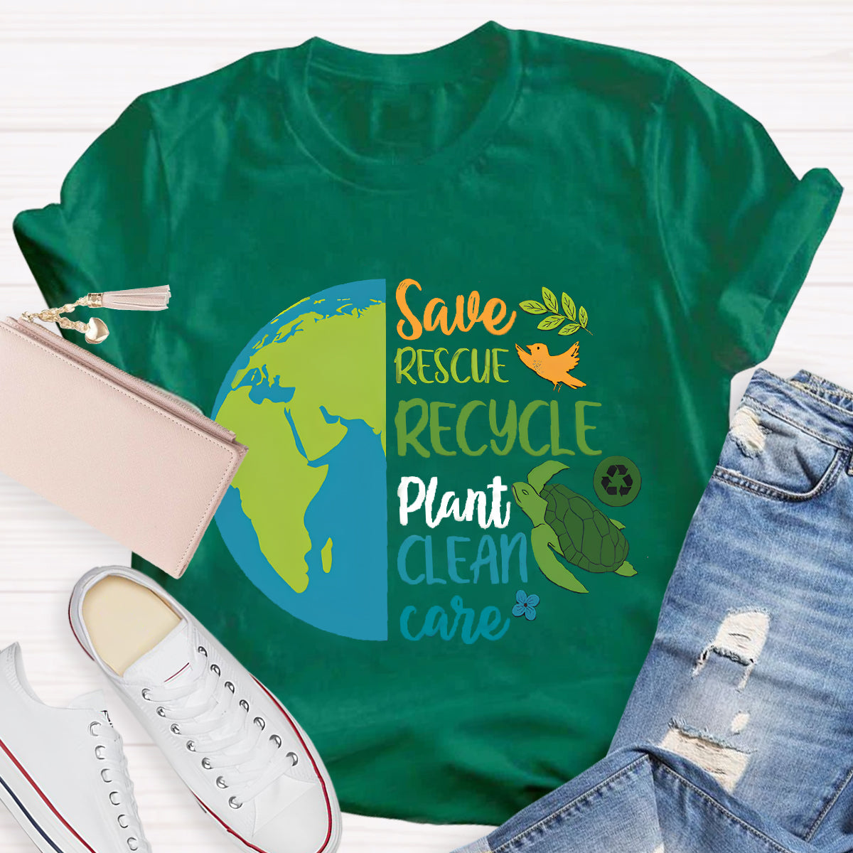 Save Rescue Recycle Plant Clean Care Earth Day T-Shirt