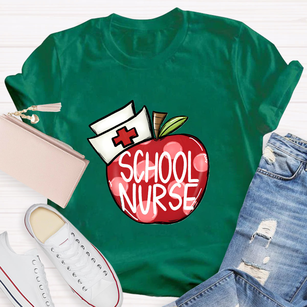 School Nurse Hat With Apple T-Shirt
