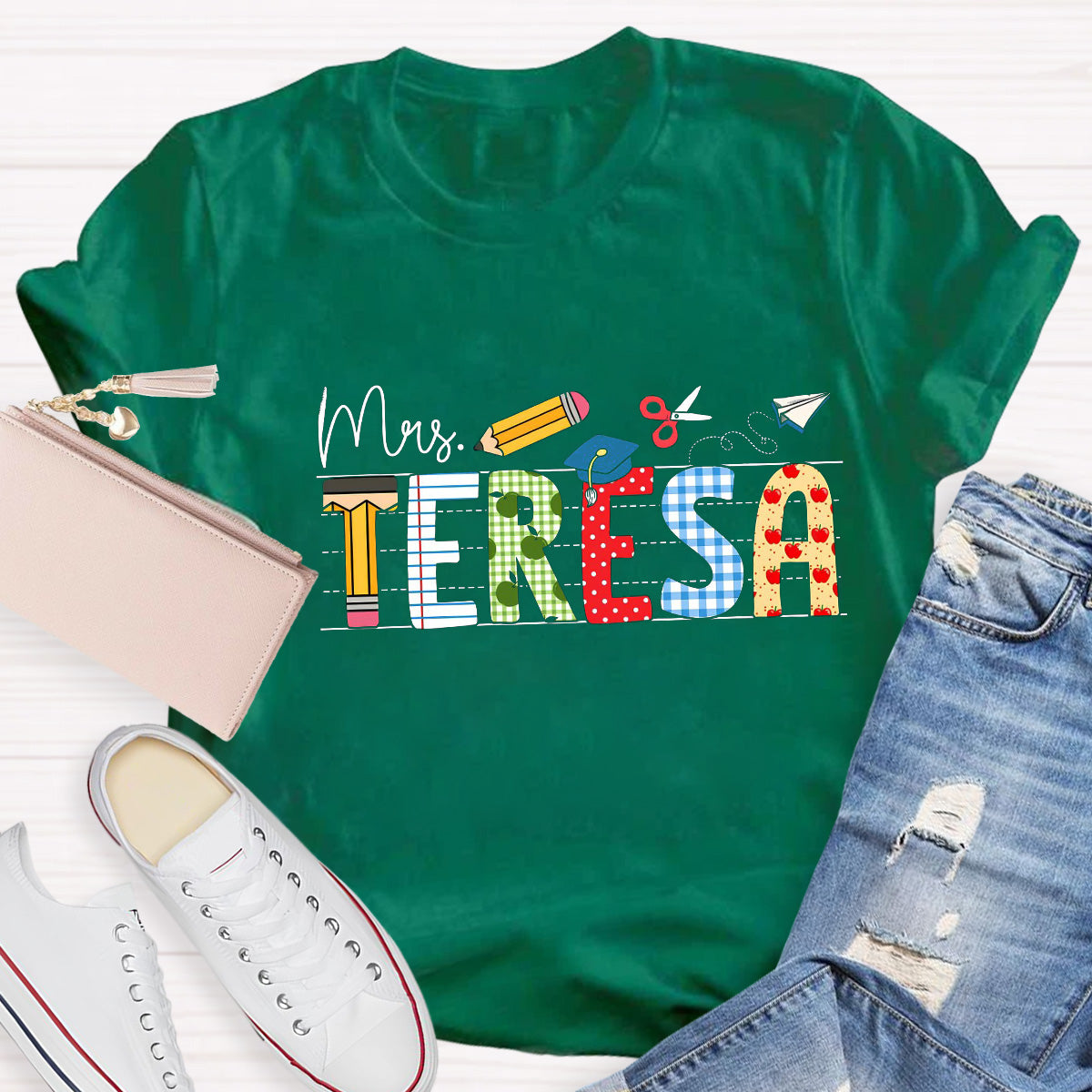 Personalized Name Paper Airplane Teacher T-Shirt