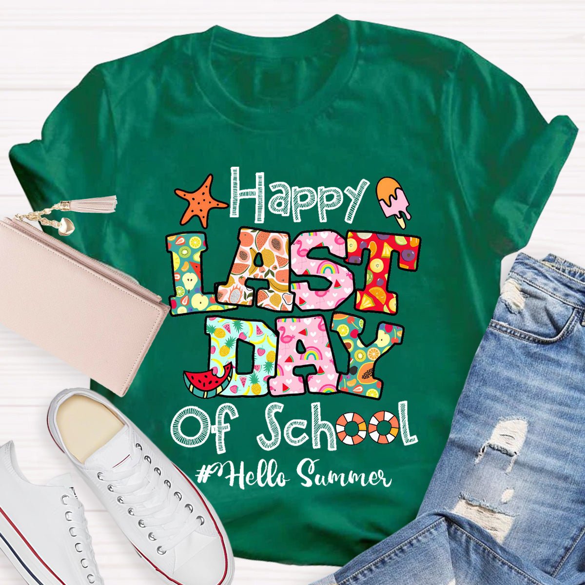 Hello Summer Happy Last Day Of School  Teacher T-Shirt