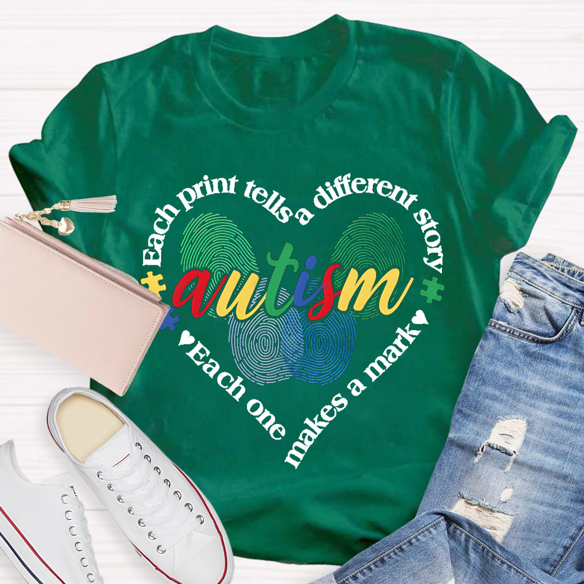 Each Print Tells A Different Story Autism Heart Teacher T-Shirt