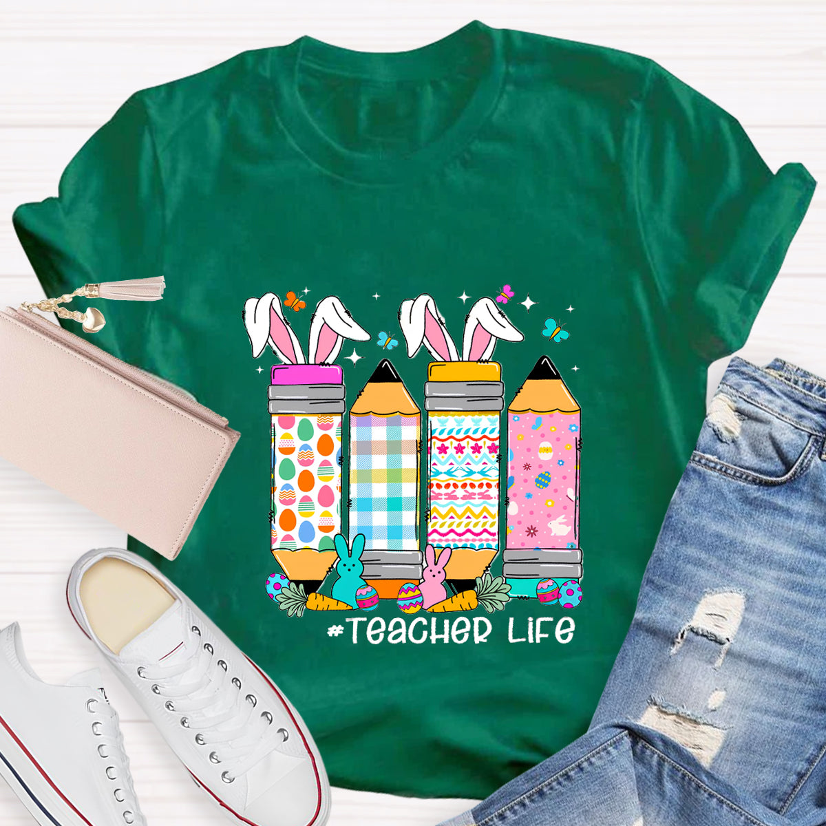 Easter Happy Life Teacher T-Shirt