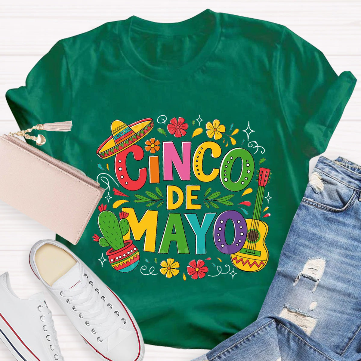 Cinco De Mayo Red Flower Teacher T-Shirt
