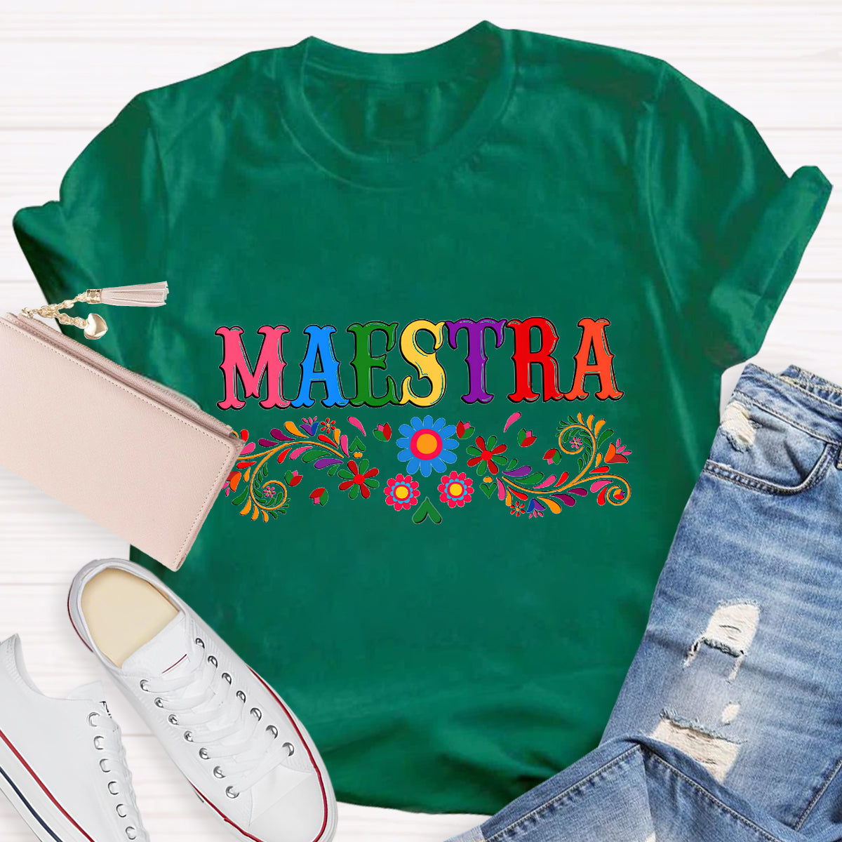 Maestra Blue Flower Teacher T-Shirt