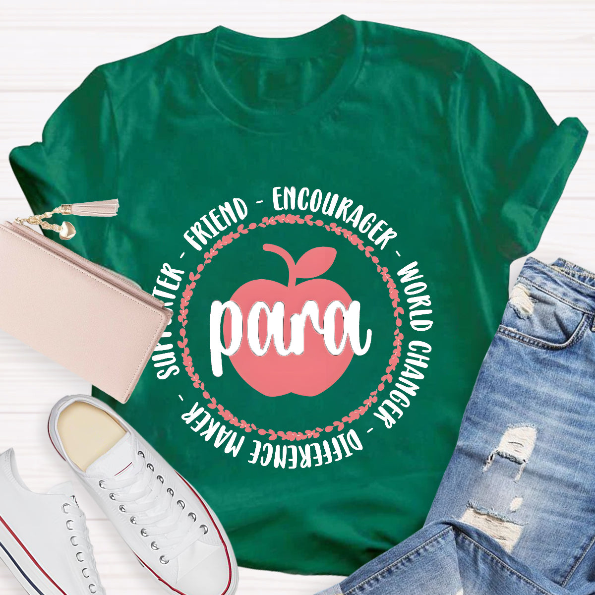 Para Encourage World Changer Pink Apple Teacher T-Shirt