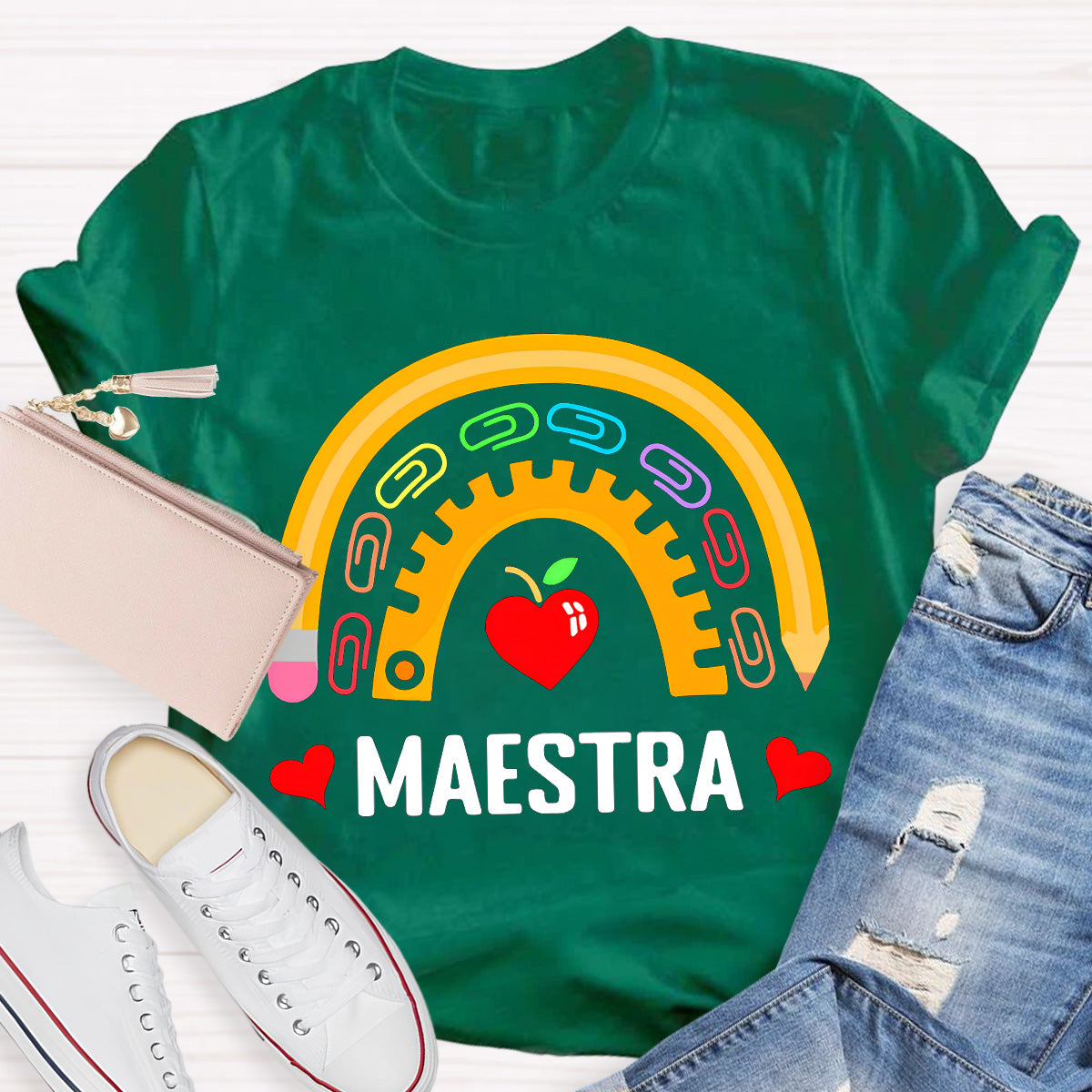 Maestra Color Paper Clip Teacher T-Shirt