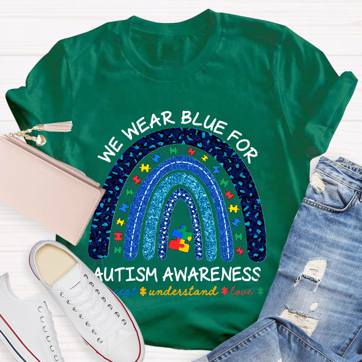We Wear Blue For Autism Awareness Teacher T-Shirt