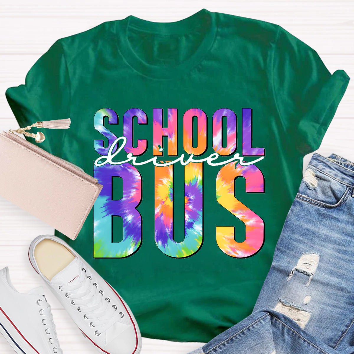 Colorful Printed School Bus Driver T-Shirt