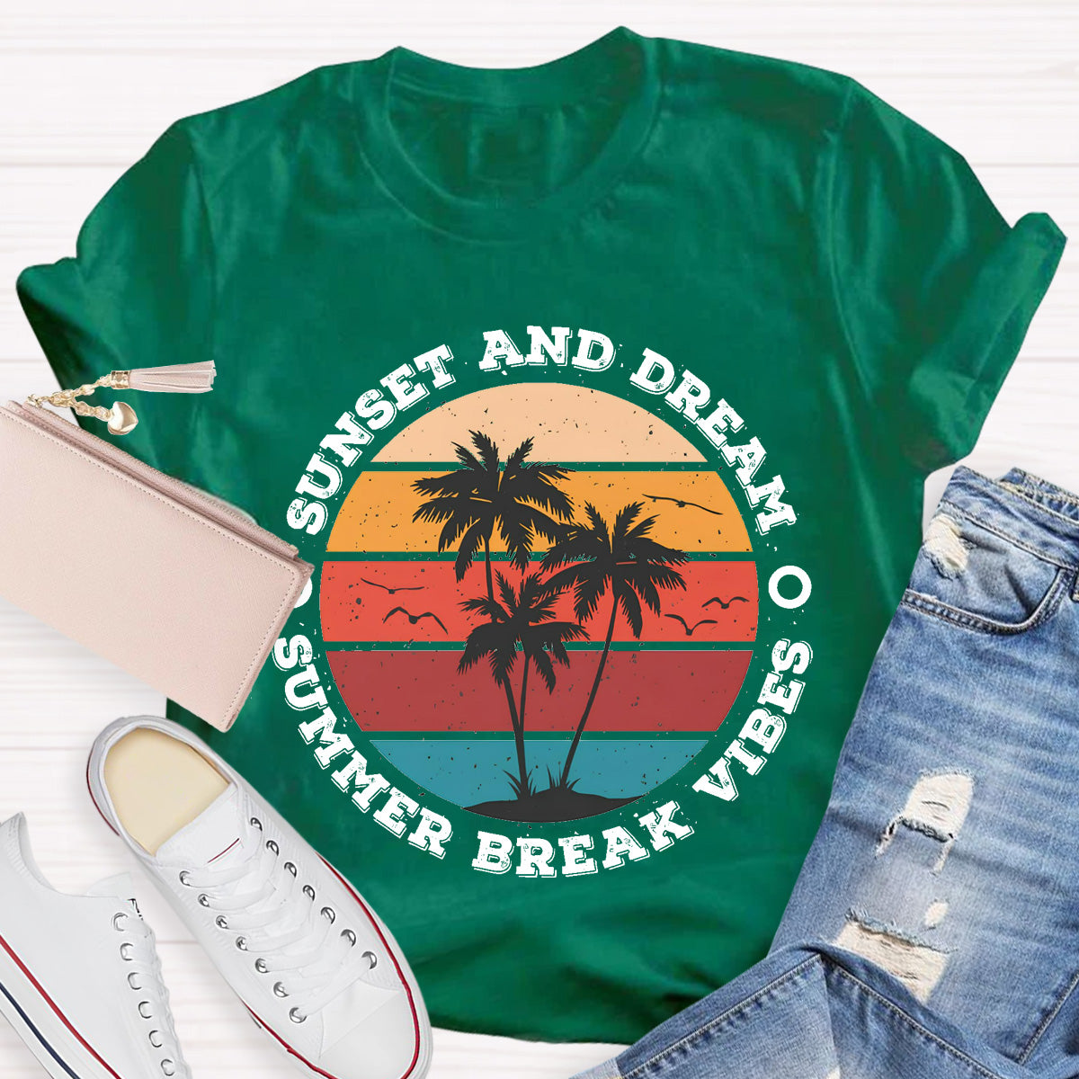 Sunset And Dream Summer Break Vibes Teacher T-Shirt