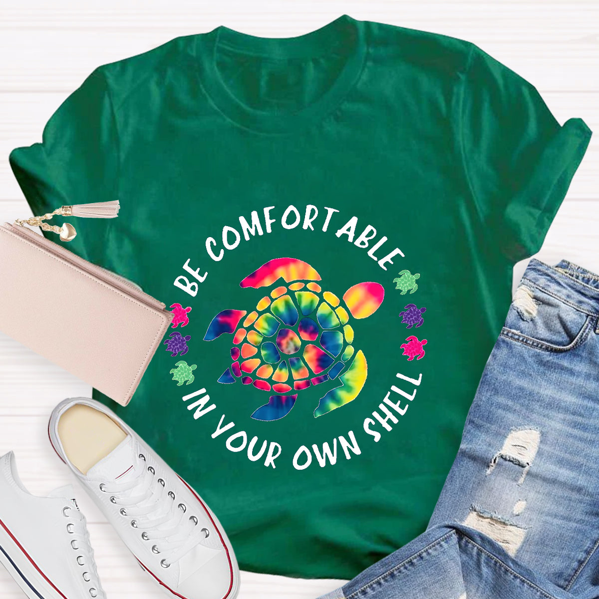 Be Comfortable In Your Own Shell Turtle Hippie Quote T-Shirt