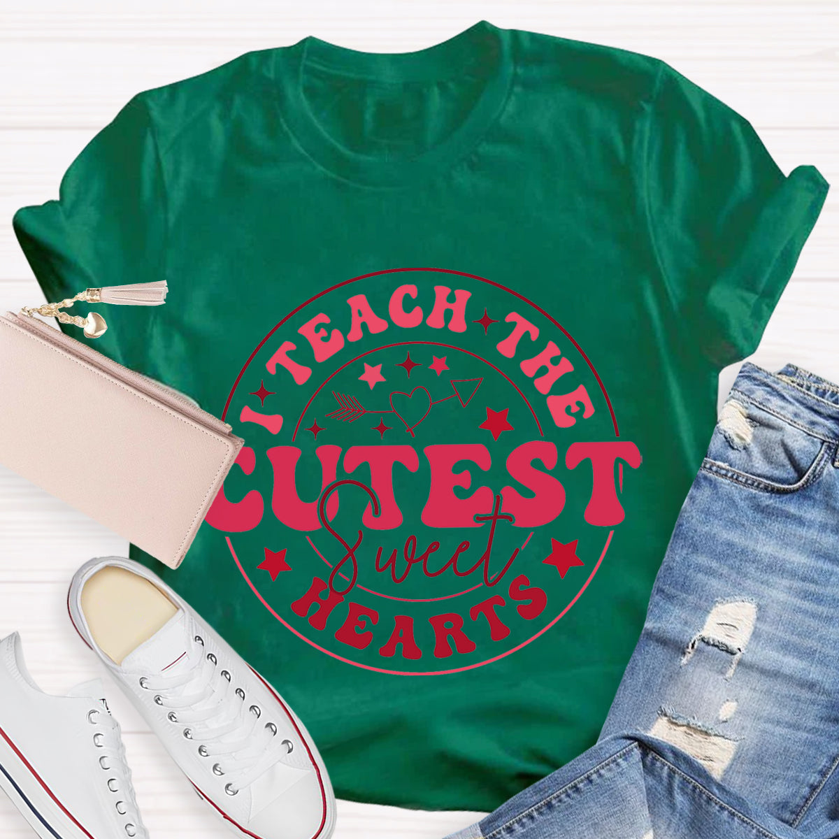 I Teach The Cutest Sweat Heart Teacher T-Shirt